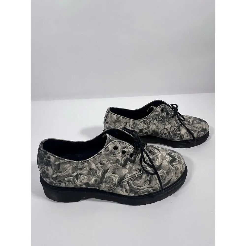 Dr Martens Lester Wild Rose Skull Canvas Oxford Shoes Men 7 Women 8 EU 39